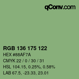 Color code: RGB 136 175 122 | qconv.com