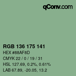 Color code: RGB 136 175 141 | qconv.com