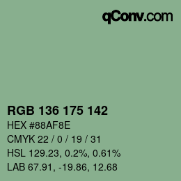 Color code: RGB 136 175 142 | qconv.com