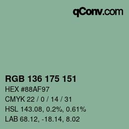 Color code: RGB 136 175 151 | qconv.com