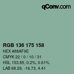 Color code: RGB 136 175 158 | qconv.com