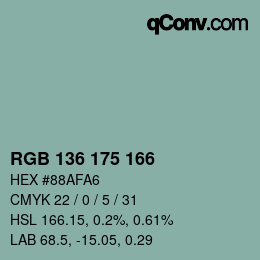 Color code: RGB 136 175 166 | qconv.com