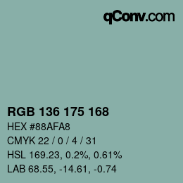 Color code: RGB 136 175 168 | qconv.com