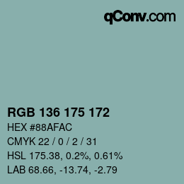 Color code: RGB 136 175 172 | qconv.com