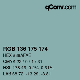 Color code: RGB 136 175 174 | qconv.com