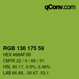 Color code: RGB 136 175 59 | qconv.com