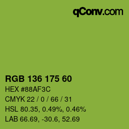 Color code: RGB 136 175 60 | qconv.com