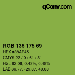 Color code: RGB 136 175 69 | qconv.com
