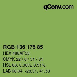 Color code: RGB 136 175 85 | qconv.com