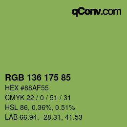 Color code: RGB 136 175 85 | qconv.com