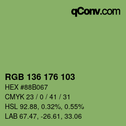 Color code: RGB 136 176 103 | qconv.com