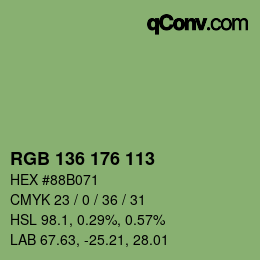 Color code: RGB 136 176 113 | qconv.com