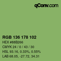 Color code: RGB 136 178 102 | qconv.com