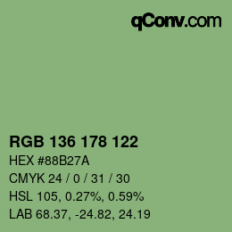 Color code: RGB 136 178 122 | qconv.com