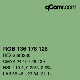 Color code: RGB 136 178 128 | qconv.com
