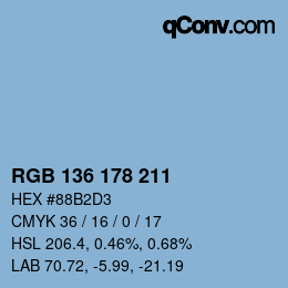 Color code: RGB 136 178 211 | qconv.com