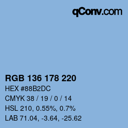 Color code: RGB 136 178 220 | qconv.com