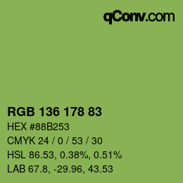 Color code: RGB 136 178 83 | qconv.com