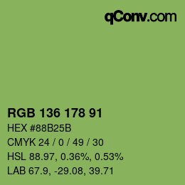 Color code: RGB 136 178 91 | qconv.com