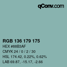 Color code: RGB 136 179 175 | qconv.com