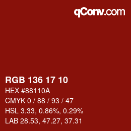 Color code: RGB 136 17 10 | qconv.com