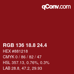 カラーコード: RGB 136 18.8 24.4 | qconv.com