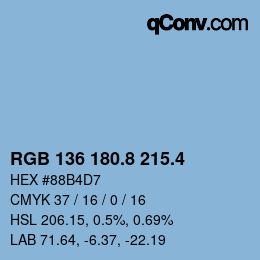 カラーコード: RGB 136 180.8 215.4 | qconv.com