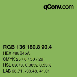 カラーコード: RGB 136 180.8 90.4 | qconv.com
