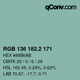 カラーコード: RGB 136 182.2 171 | qconv.com