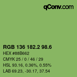 カラーコード: RGB 136 182.2 98.6 | qconv.com
