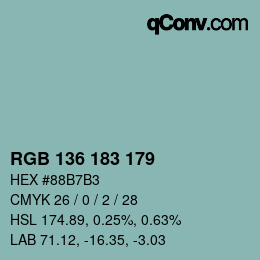 Color code: RGB 136 183 179 | qconv.com