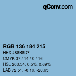 カラーコード: RGB 136 184 215 | qconv.com