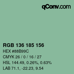 Color code: RGB 136 185 156 | qconv.com