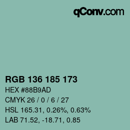 Color code: RGB 136 185 173 | qconv.com