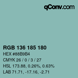 Color code: RGB 136 185 180 | qconv.com