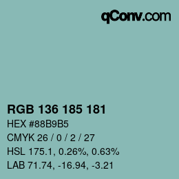 Color code: RGB 136 185 181 | qconv.com