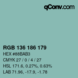 Color code: RGB 136 186 179 | qconv.com