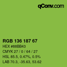 Color code: RGB 136 187 67 | qconv.com