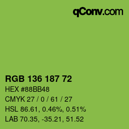Color code: RGB 136 187 72 | qconv.com