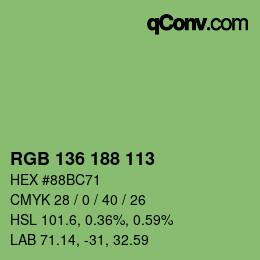 Color code: RGB 136 188 113 | qconv.com