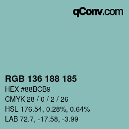 Color code: RGB 136 188 185 | qconv.com
