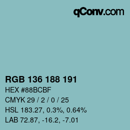 Color code: RGB 136 188 191 | qconv.com