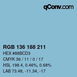 Color code: RGB 136 188 211 | qconv.com