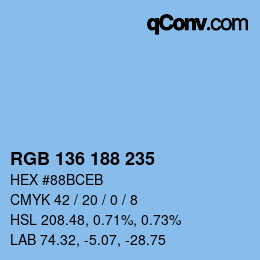 Color code: RGB 136 188 235 | qconv.com