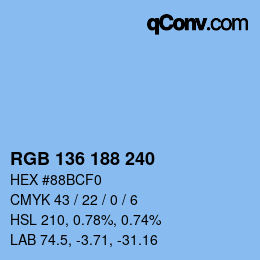 Color code: RGB 136 188 240 | qconv.com