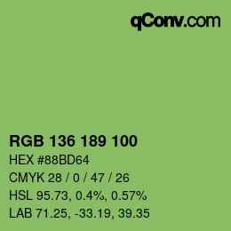 Color code: RGB 136 189 100 | qconv.com