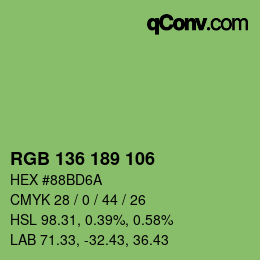 Color code: RGB 136 189 106 | qconv.com