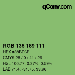 Color code: RGB 136 189 111 | qconv.com