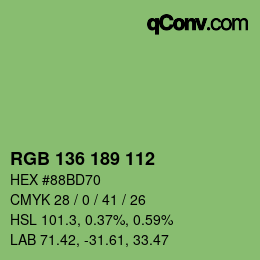 Color code: RGB 136 189 112 | qconv.com