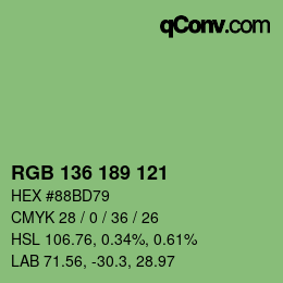 Color code: RGB 136 189 121 | qconv.com